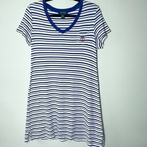 Lauren Ralph Lauren Blue White Striped T-Shirt‎ Dress Nautical Women's Large